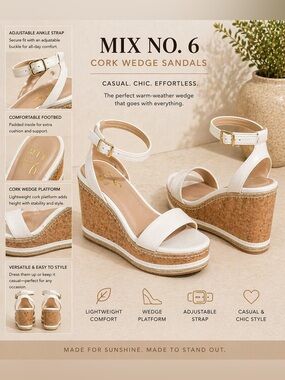 Mix No. 6 White Cork Wedge Sandals Ankle Strap Platform Heels
11- White